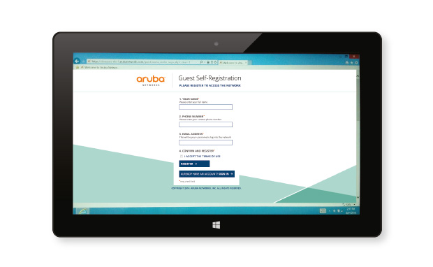 Aruba Gastzugang Registrierung auf Tablet – Self-Service Login-Maske für WLAN-Zugang