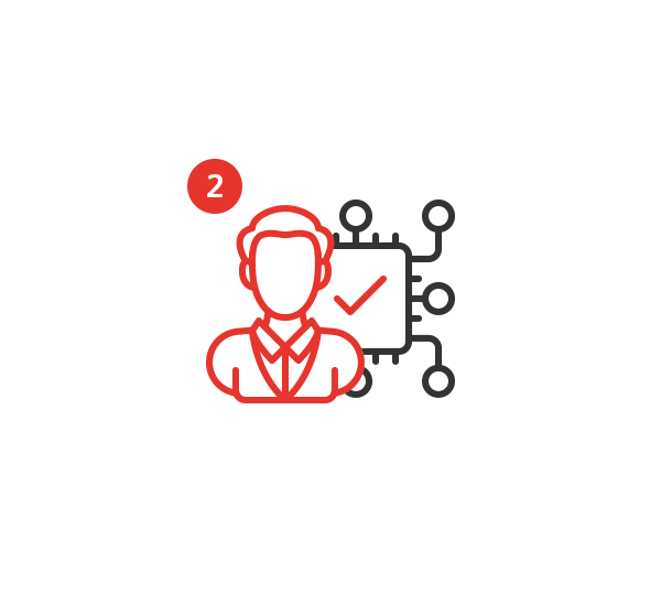 Icon für Cyber Security Audit mit Geschäftsperson und Mikrochip-Symbol zur Darstellung von Benutzerüberprüfung, Zugriffsmanagement und Rollenprüfung in Schweizer Unternehmen.