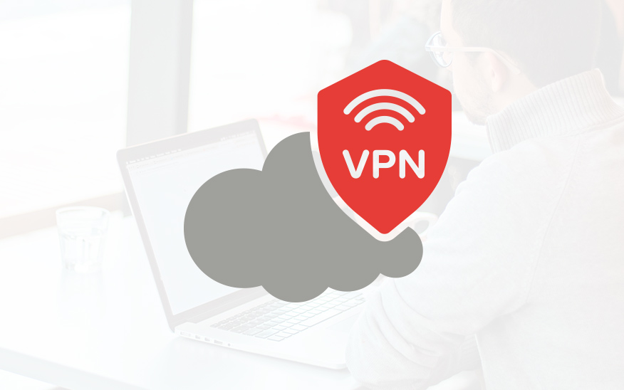 VPN Cloud Lösung – Symbol für verschlüsselten Fernzugriff auf Unternehmensdaten mit VPN-Verbindung aus der Cloud