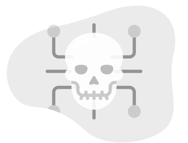 Cyberangriff Icon mit Schädel und Schaltkreis als Symbol für digitale Bedrohungen und IT-Sicherheitsrisiken