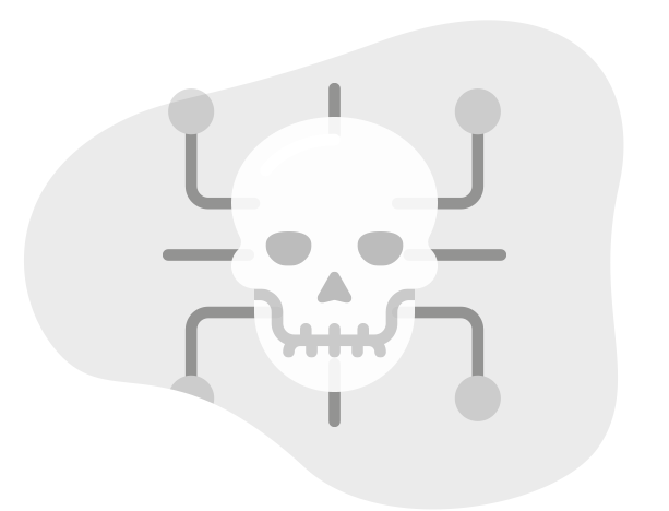 Cyberangriff Icon mit Schädel und Schaltkreis als Symbol für digitale Bedrohungen und IT-Sicherheitsrisiken