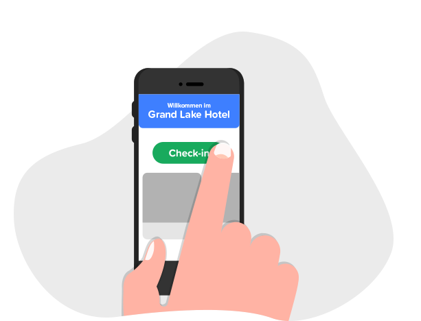 Digitaler Hotel Check-in per Smartphone mit Willkommensbildschirm für das Grand Lake Hotel