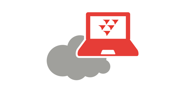 Cloud-Icon mit Laptop und Leuchter-Dreiecksymbol – Darstellung für digitalen Arbeitsplatz von Leuchter IT Solutions
