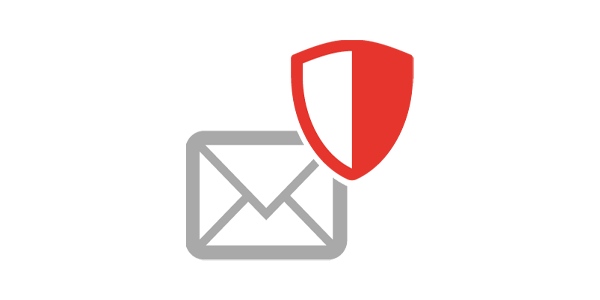 E-Mail Schutz Symbol – graues Mail-Icon mit rotem Schutzschild für sichere elektronische Kommunikation