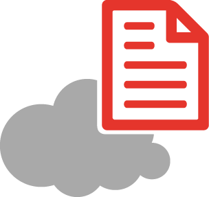 Cloud-Dokumentenmanagement Icon – rotes Dokumentsymbol über grauer Wolke für digitale Dateiablage und Cloudspeicherung