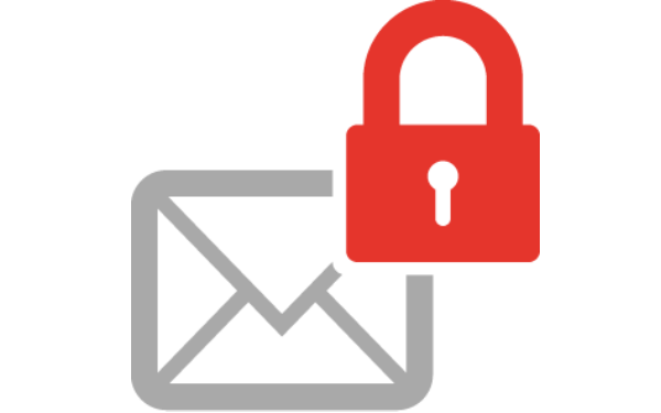 E-Mail Verschlüsselung Symbol – rotes Vorhängeschloss schützt graues E-Mail-Icon